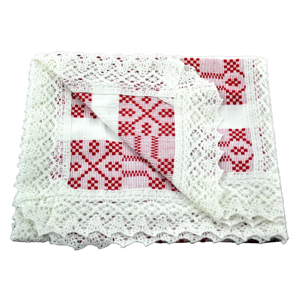 Fata de masa artizanat 75x45 CM Alb/Rosu, 80 % bbc, 20 % acril