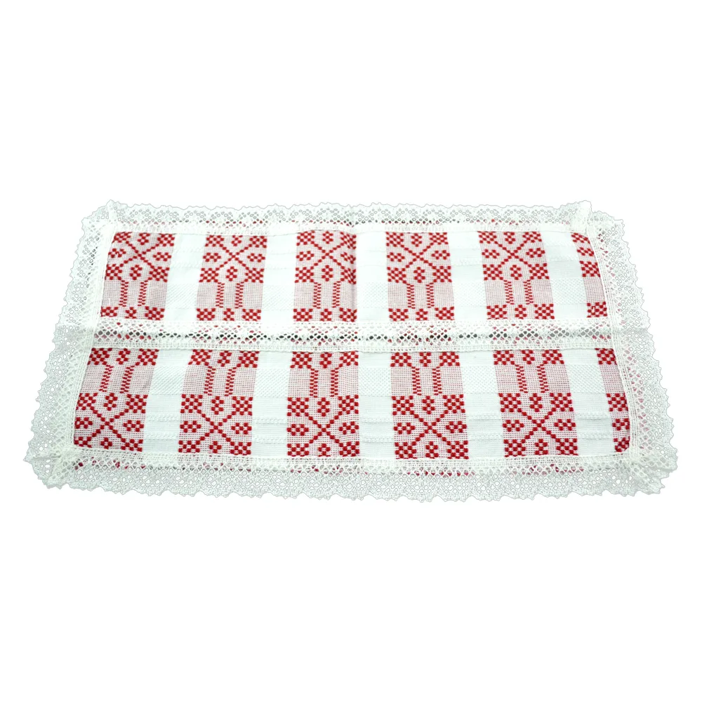 Servetel artizanat 45x25 CM Alb/Rosu, 80 % bbc, 20 % acril