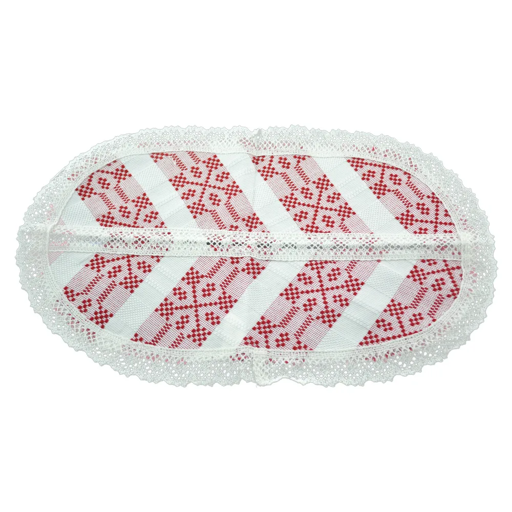 Servetel artizanat oval 45x25 CM Alb/Rosu, 80 % bbc, 20 % acril