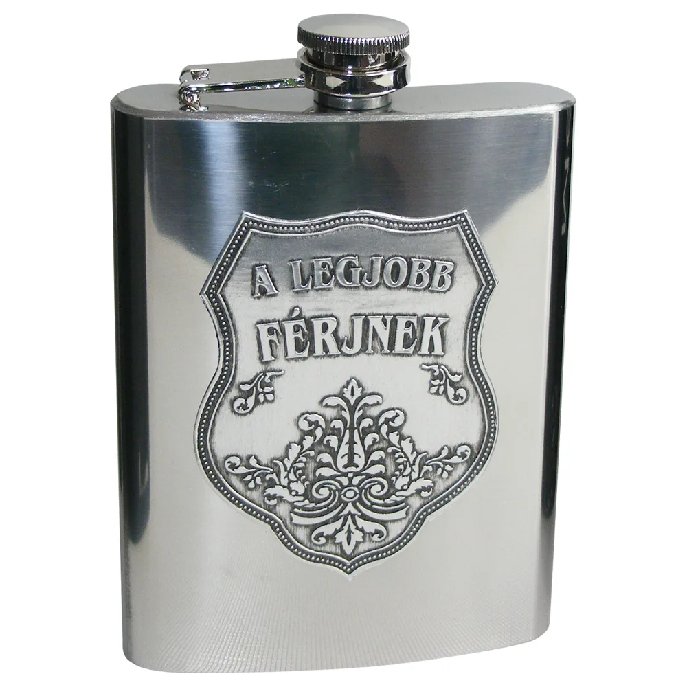 Plosca din inox cu eticheta embosata "A legjobb ferjnek" 210 ml