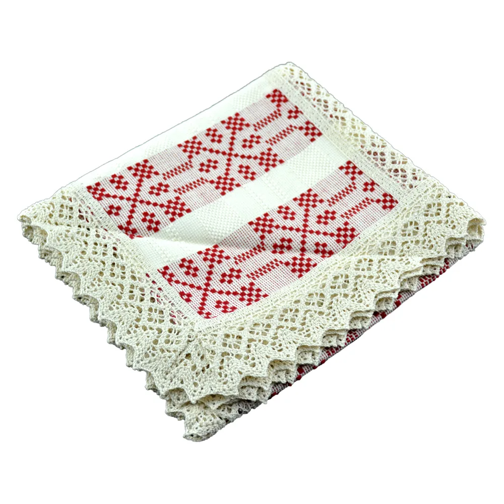Fata de masa artizanat 75x45 Crem/Rosu, 80 % bbc, 20 % acril