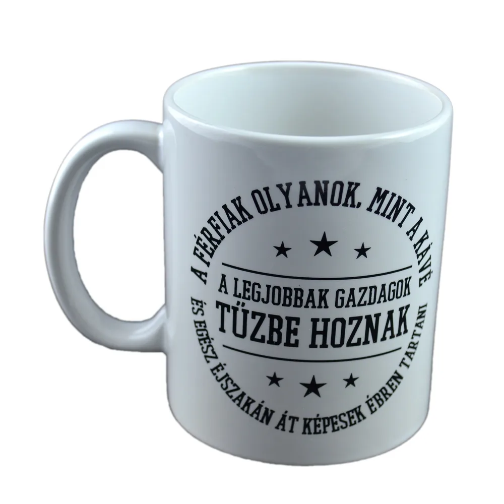 Cana ceramica Boss Mug 300 ml "A ferfiak olyanok, mint a kave: a legjobbak gazdagok, tuzbe hoznak ?s egesz ejszakan at kepesek ebren tartani.", in cutie decorativa - imagine 2
