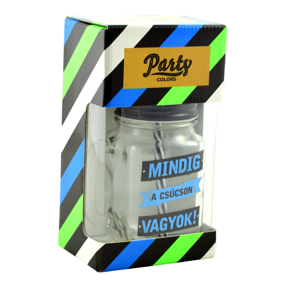 Cana cu paie tip borcan 450 ml- "MIndig a csucson vagyok!" - imagine 2
