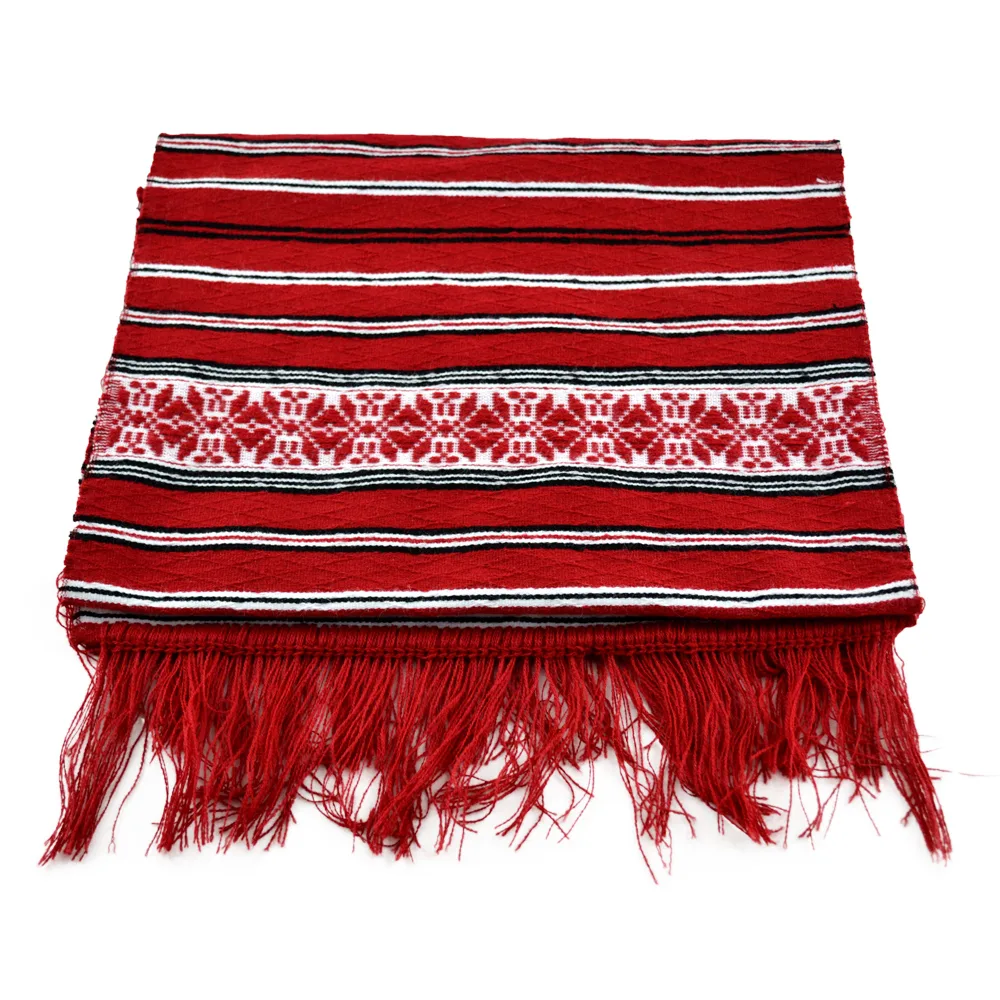 Stergar artizanal traditional 220x40 cm Rosu/Alb/Negru