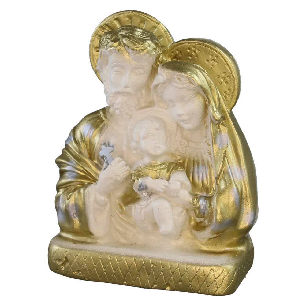 Statueta din ipsos Sfanta Familie 11 x 6 x 14 cm alb / auriu, in cutie