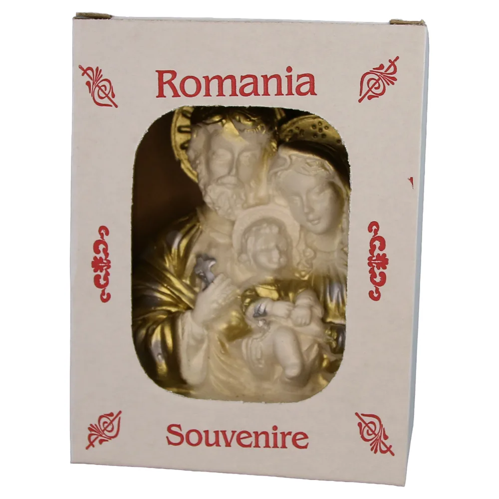 Statueta din ipsos Sfanta Familie 11 x 6 x 14 cm alb / auriu, in cutie - imagine 2