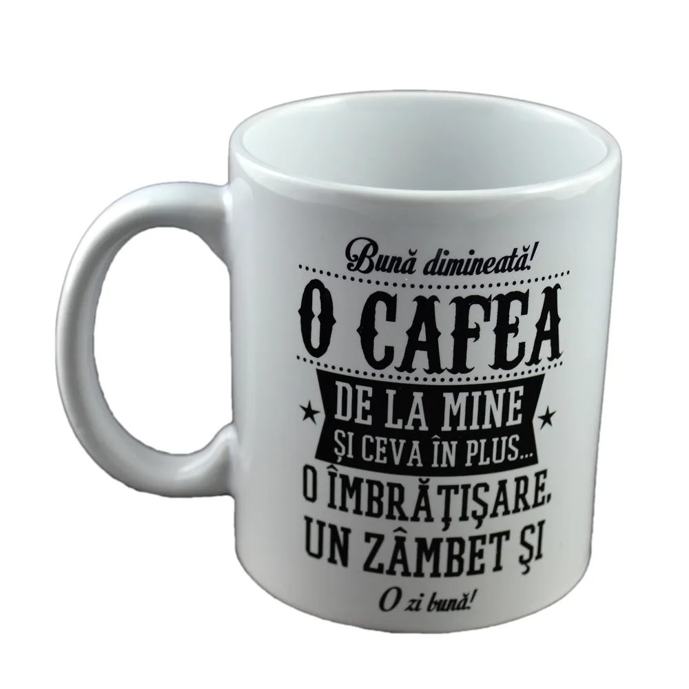 Cana ceramica Boss Mug 300 ml "Buna dimineata! O cafea de la mine si ceva in plus... O inbratisare. un zambet si o zi buna!", in cutie decorativa - imagine 2