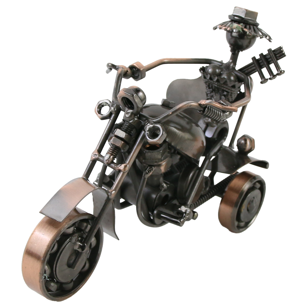 Decoratiune metalica Motocicleta cu figurina, 17 cm - imagine 2