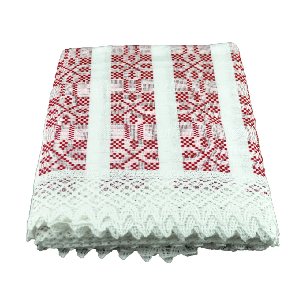 Fata de masa artizanat 140x120 CM Alb/Rosu, 80 % bbc, 20 % acril