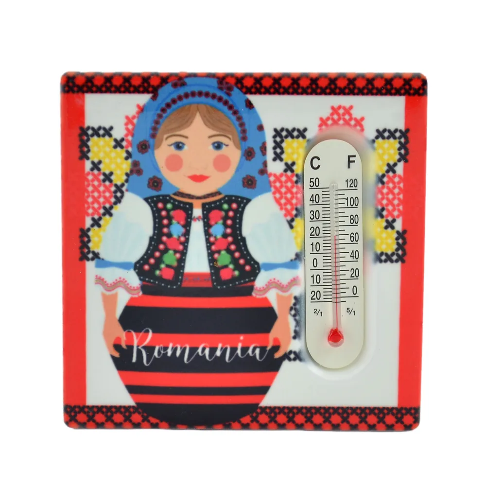 Magnet de frigider din ceramica cu termometru 8x8 CM, Port Popular - imagine 2