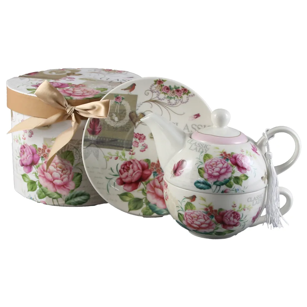 Set ceainic cu ceasca si farfurioara 350 ml/310 ml, Lady, flori