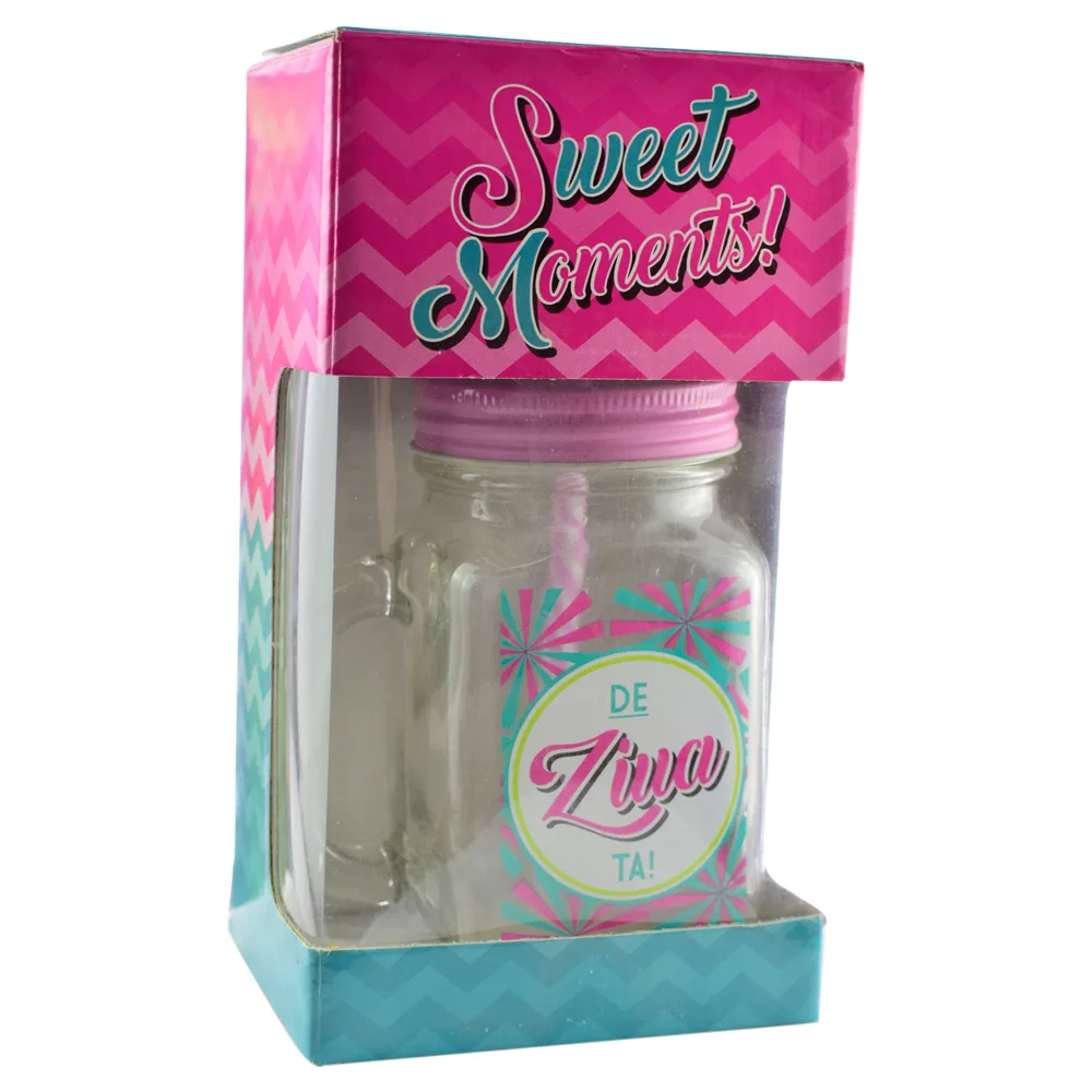Cana cu paie tip borcan 450 ml - "De ziua ta" - imagine 2