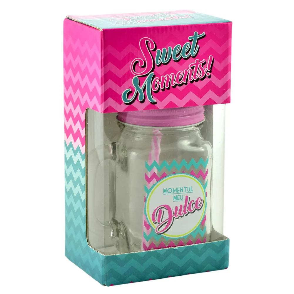 Cana cu paie tip borcan 450 ml - "Momentul meu dulce!" - imagine 2