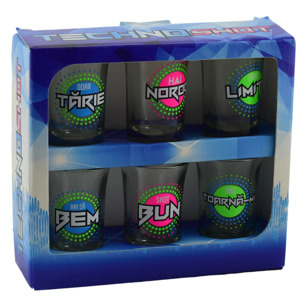 Set 6 pahare shot din sticla Techno 35 ml