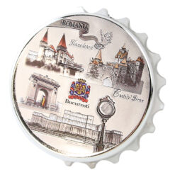 Magnet de frigider metalic cu desfacator "Romania 7.5 cm  Castele & orase