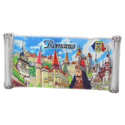 Magnet de frigider suvenir din rasina "Romania" 8.5 x 4 cm