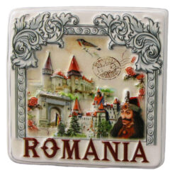 Magnet de frigider din rasina "Romania" 6 x 6 cm Castele Romania