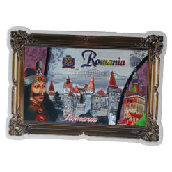 Magnet de frigider din plastic cu aspect metalic "Romania" 8.5 x 6.5 cm Castelul Bran