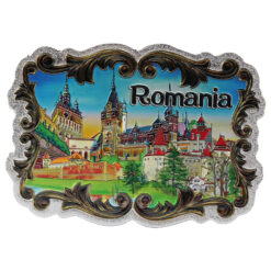 Magnet de frigider din plastic cu aspect metalic "Romania" 8.5 x 6 cm Castele
