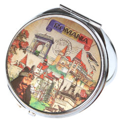 Oglinda metalica de buzunar "Romania"  7 cm Castele cu Vlad Tepes