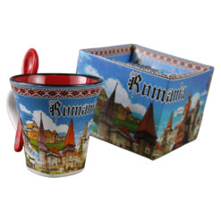 Alternative view of Cana din ceramica cu lingurita "Romania" 90 ml castele / Vlad Tepes, cu cutie decorativa