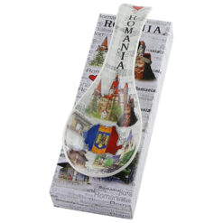 Decor de perete tip lingura din ceramica Harta Romaniei 9 x 26 cm