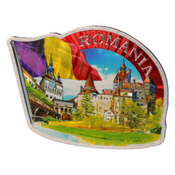 Magnet de frigider din plastic cu aspect metalic "Romania" 10 x 7.5 cm Castele