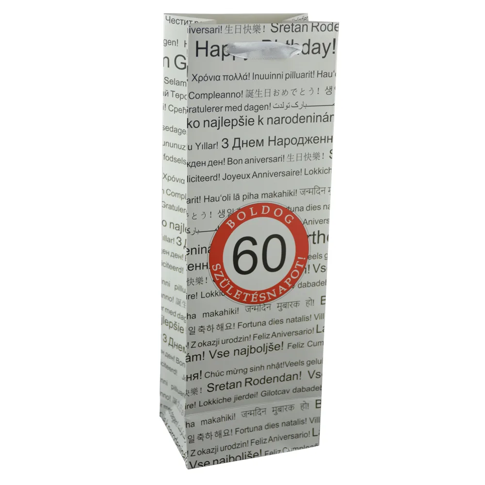 Punga cadou pentru bauturi realizata din hartie laminata - Boldog szuletesnapot 60/Happy birthday 60