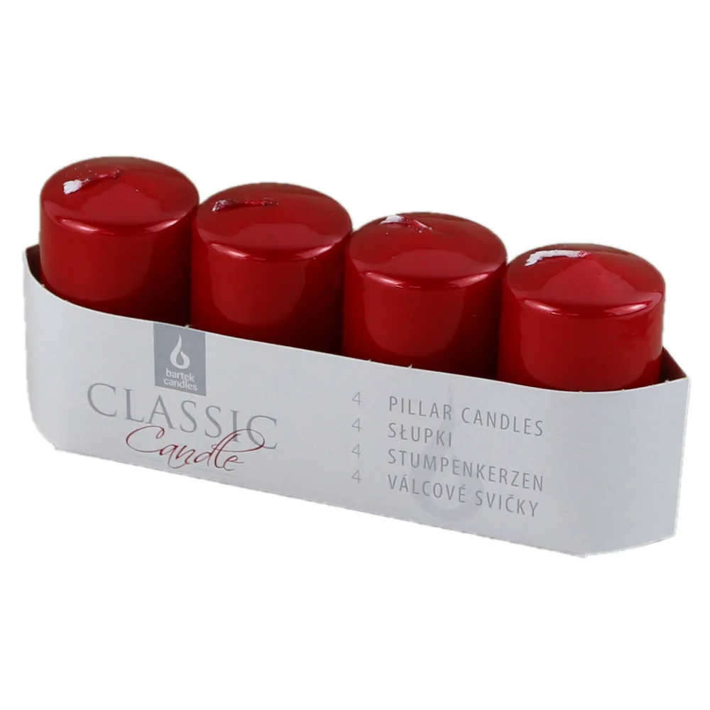 Set 4 lumanari advent Rosu metalizat, 4x7 CM, Classic Candle