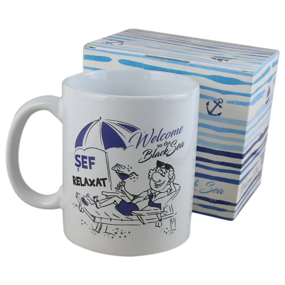 Cana ceramica 300 ml "Sef relaxat", in cutie decorativa - Black Sea