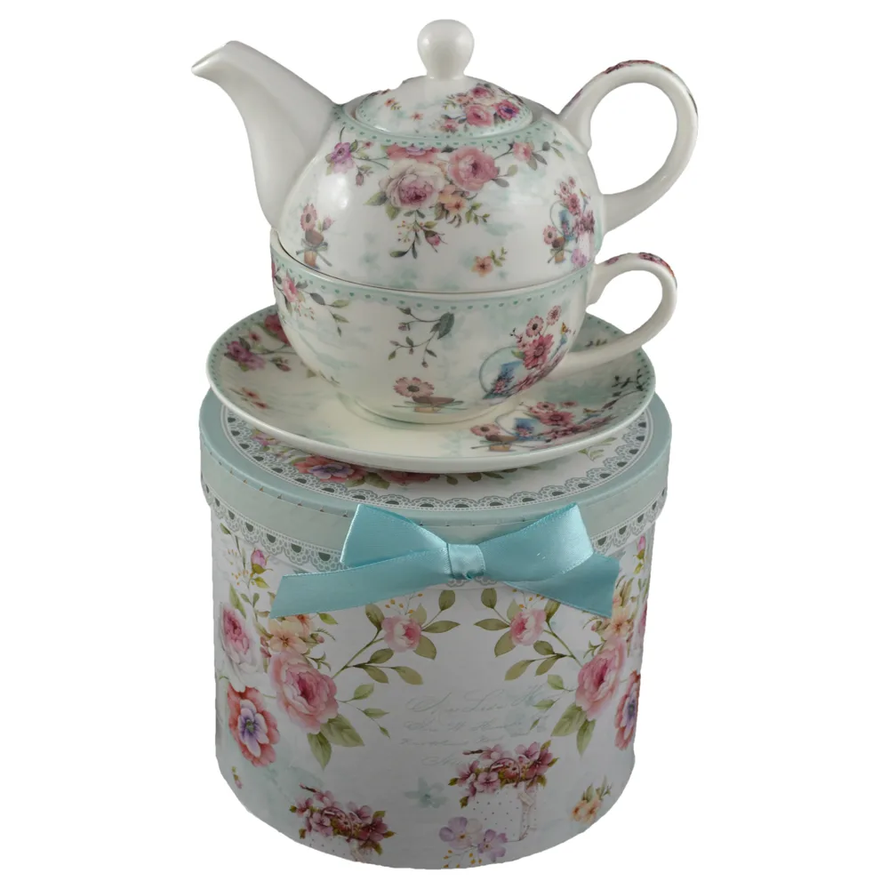 Set pentru ceai 3 piese realizate din ceramica - Design cu trandafiri