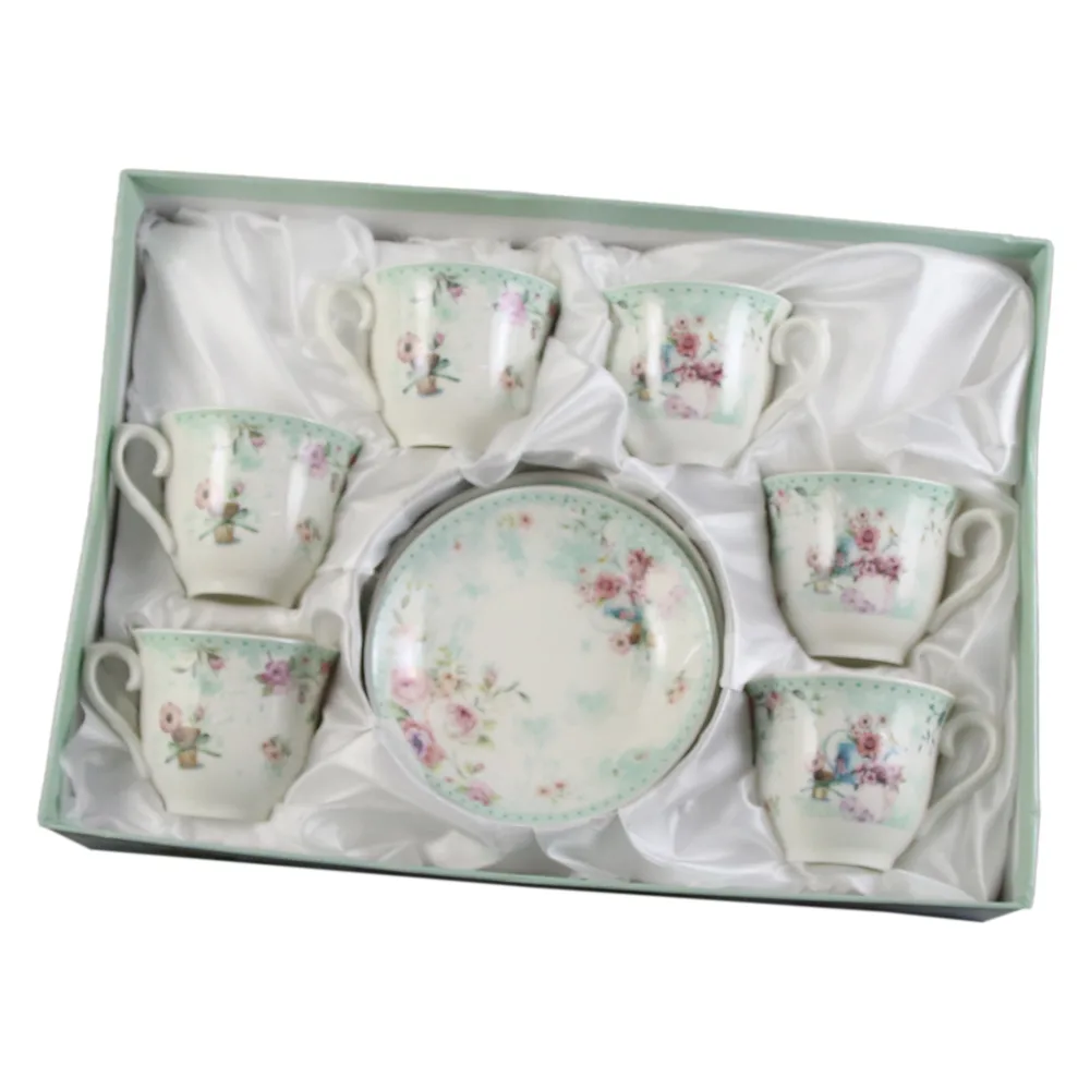 Set de 6 cesti cu farfurie 90 ml - Design Rose - imagine 2