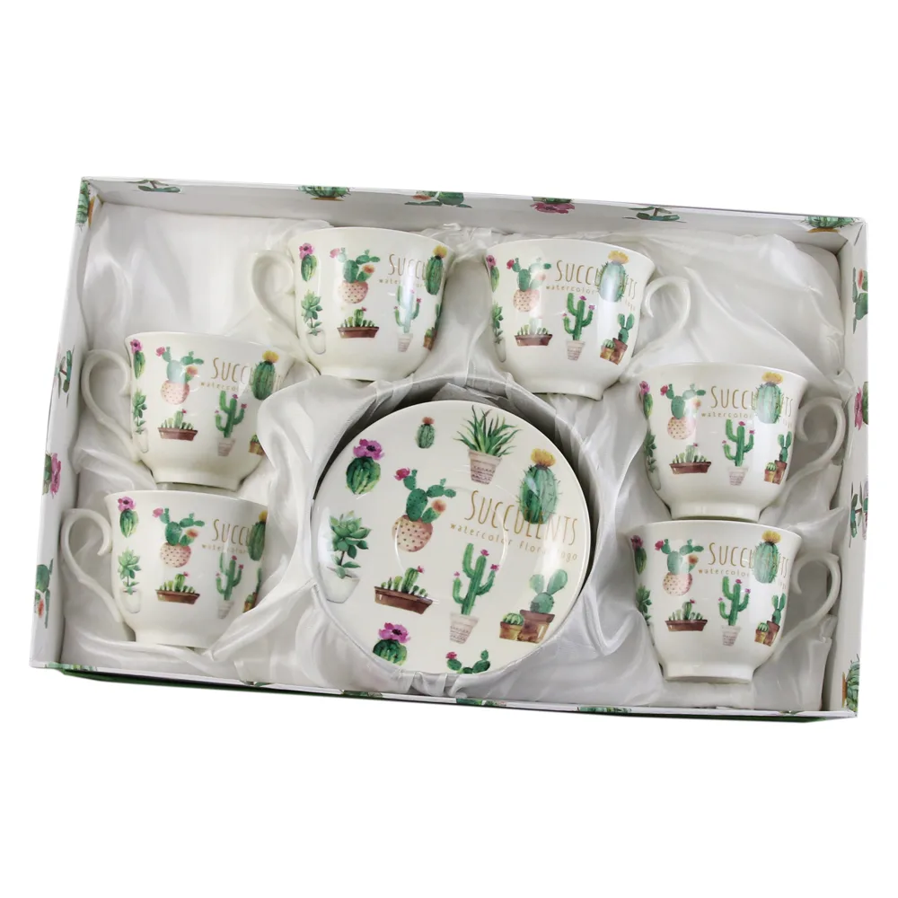 Set de 6 cesti cu farfurie 220 ml - Design Cactus - imagine 2