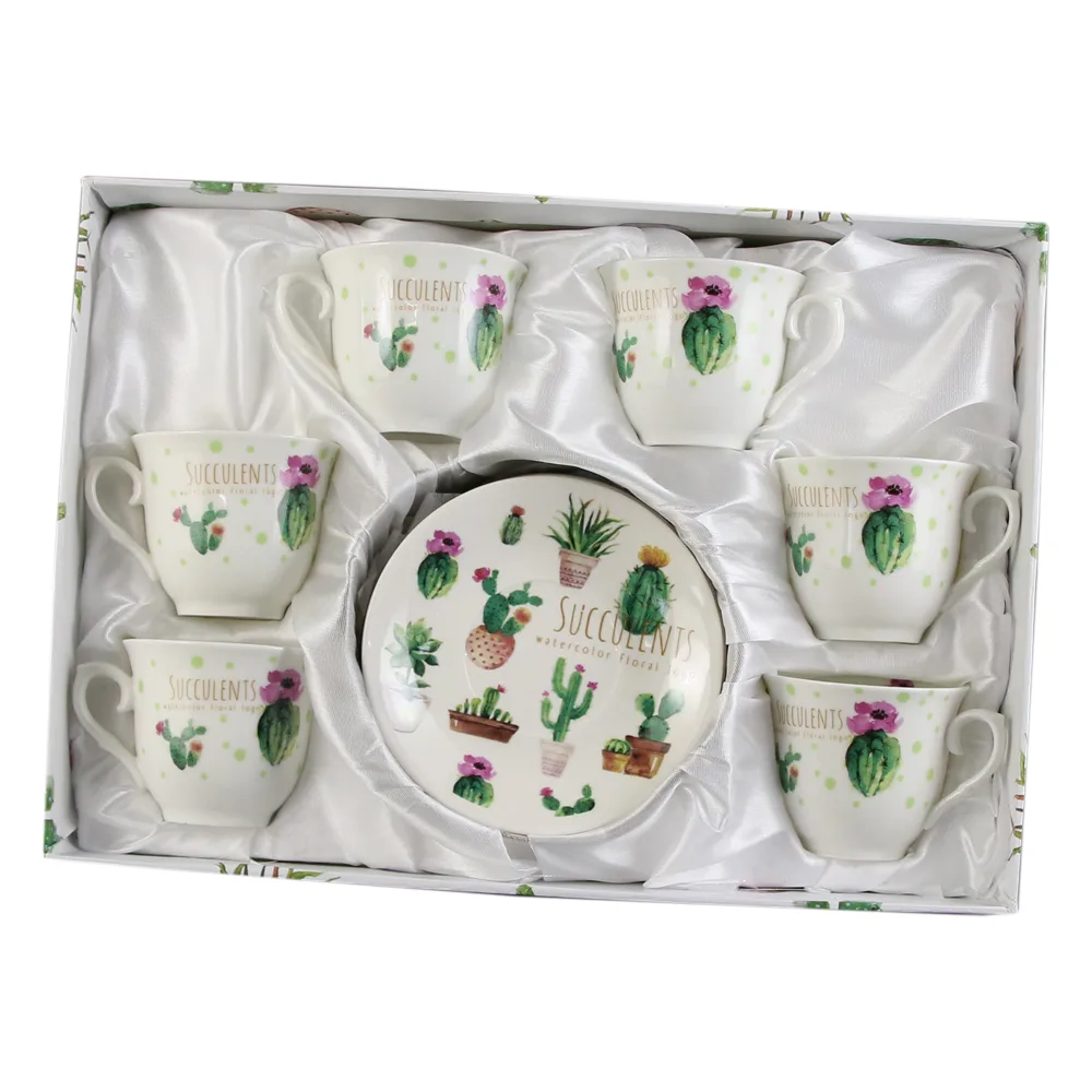 Set de 6 cesti cu farfurie 90 ml - Design Cactus - imagine 2