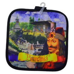 Suport textil pentru vase fierbinti "Romania" 20 x 20 cm Castelul Bran