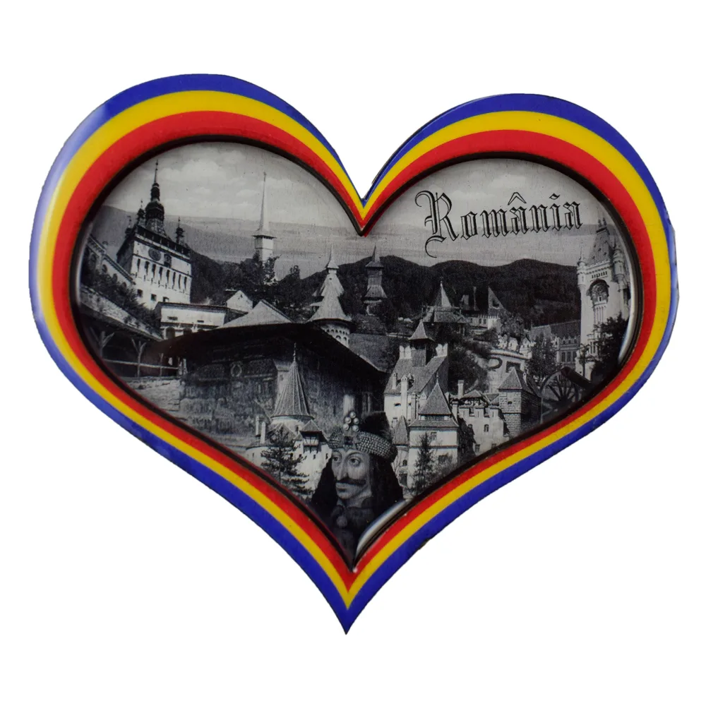 Magnet frigider din lemn si rasina Romania 8 CM, Inima - imagine 2