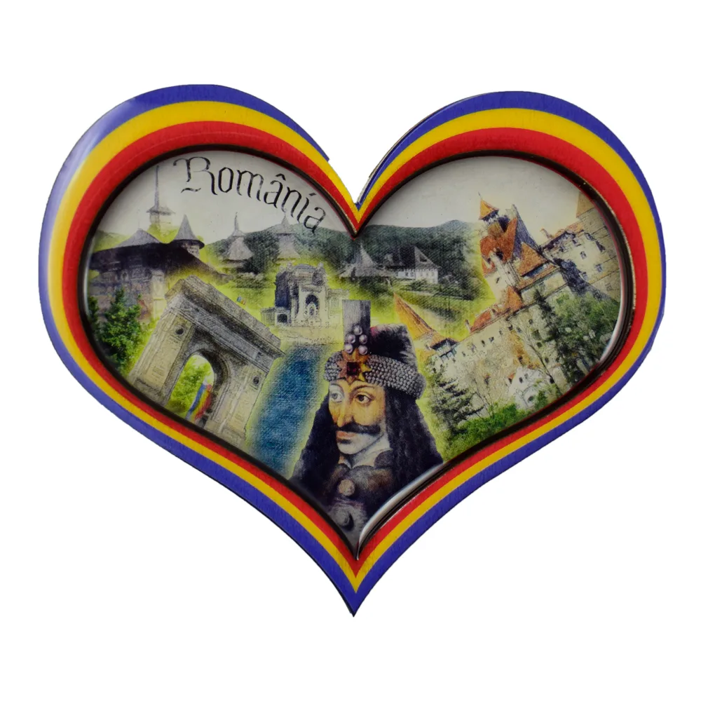 Magnet frigider din lemn si rasina Romania 8 CM, Inima - imagine 3