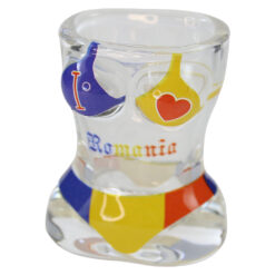 Pahar snaps din sticla "Romania" 4.5 x 6.5 cm bust femeie, tricolor