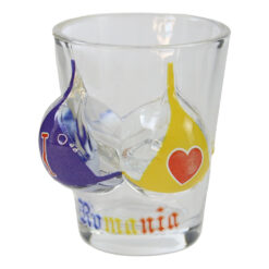 Pahar snaps din sticla "I love Romania" 5 x 6.5 cm bust femeie, tricolor