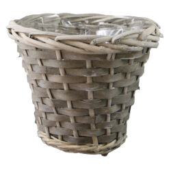 Cos rotund din rachita gri pentru flori 18 x 15 cm