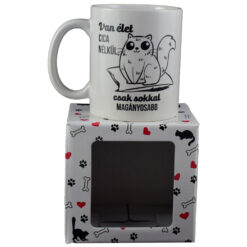 Cana Boss din ceramica 300 ml "Van elet cica nelkul, csak sokkal maganyosabb", in cutie decorativa