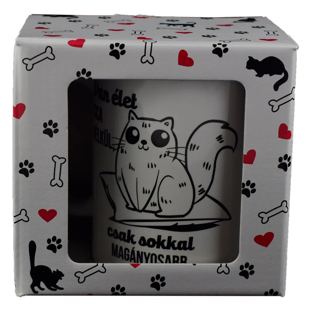 Cana Boss din ceramica 300 ml "Van elet cica nelkul, csak sokkal maganyosabb", in cutie decorativa - imagine 2