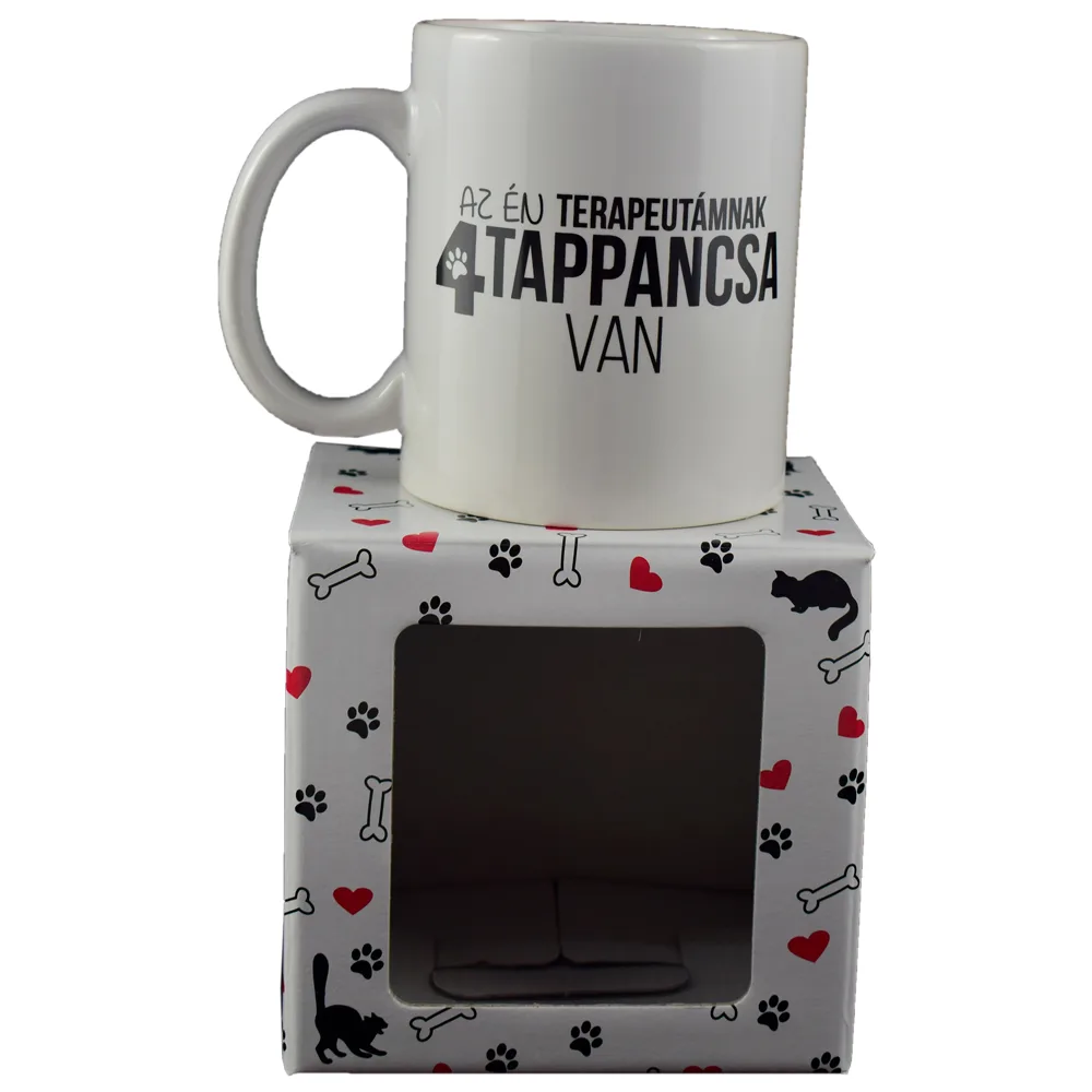 Cana Boss din ceramica 300 ml "Az en terapeutamnak 4 tappancsa van", in cutie decorativa