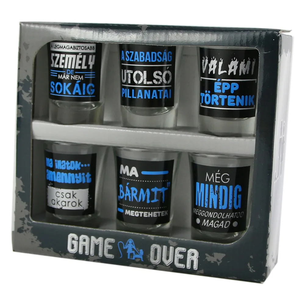 Set 6 pahare shot din sticla Game Over 35 ml, Lb. Magh.