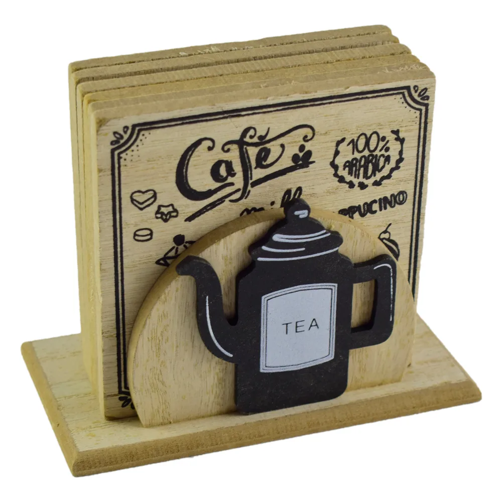Set 6 suporturi pentru pahare, din lemn - Desgin Cafe - imagine 2
