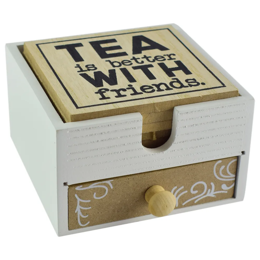 Set 6 suporturi pentru pahare, din lemn - Tea is better with friends - imagine 3