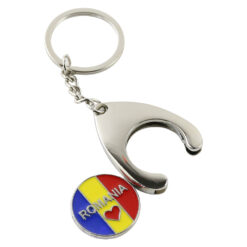 Alternative view of Breloc metalic "Romania" cu jeton pentru carucioare de cumparaturi 3 x 9 cm