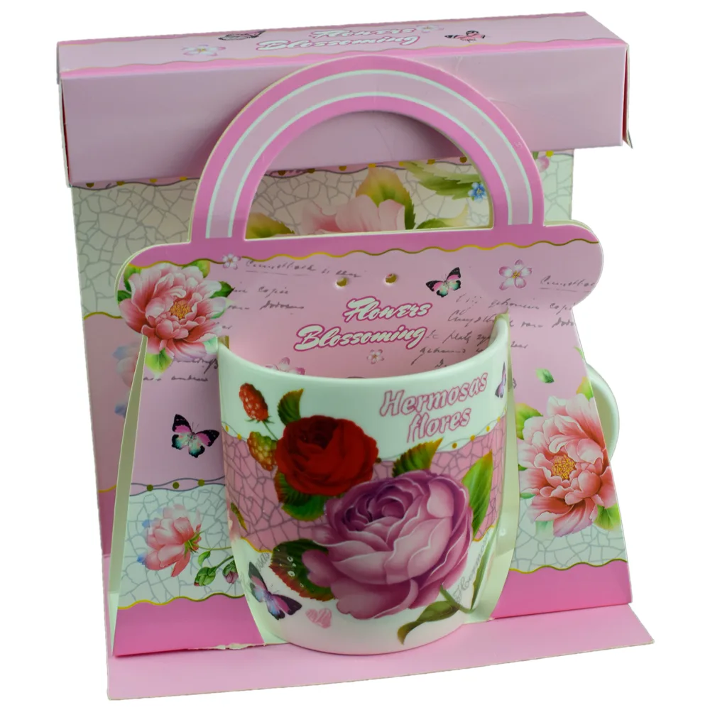 Cana realizata din ceramica in cutie - Design cu trandafiri - Diverse modele (Model 1) - imagine 3