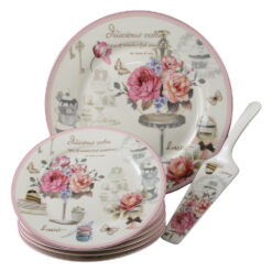 Set de tort 8 piese platou cu 6 farfurii si o spatula Delicious Cake 27 / 19 cm