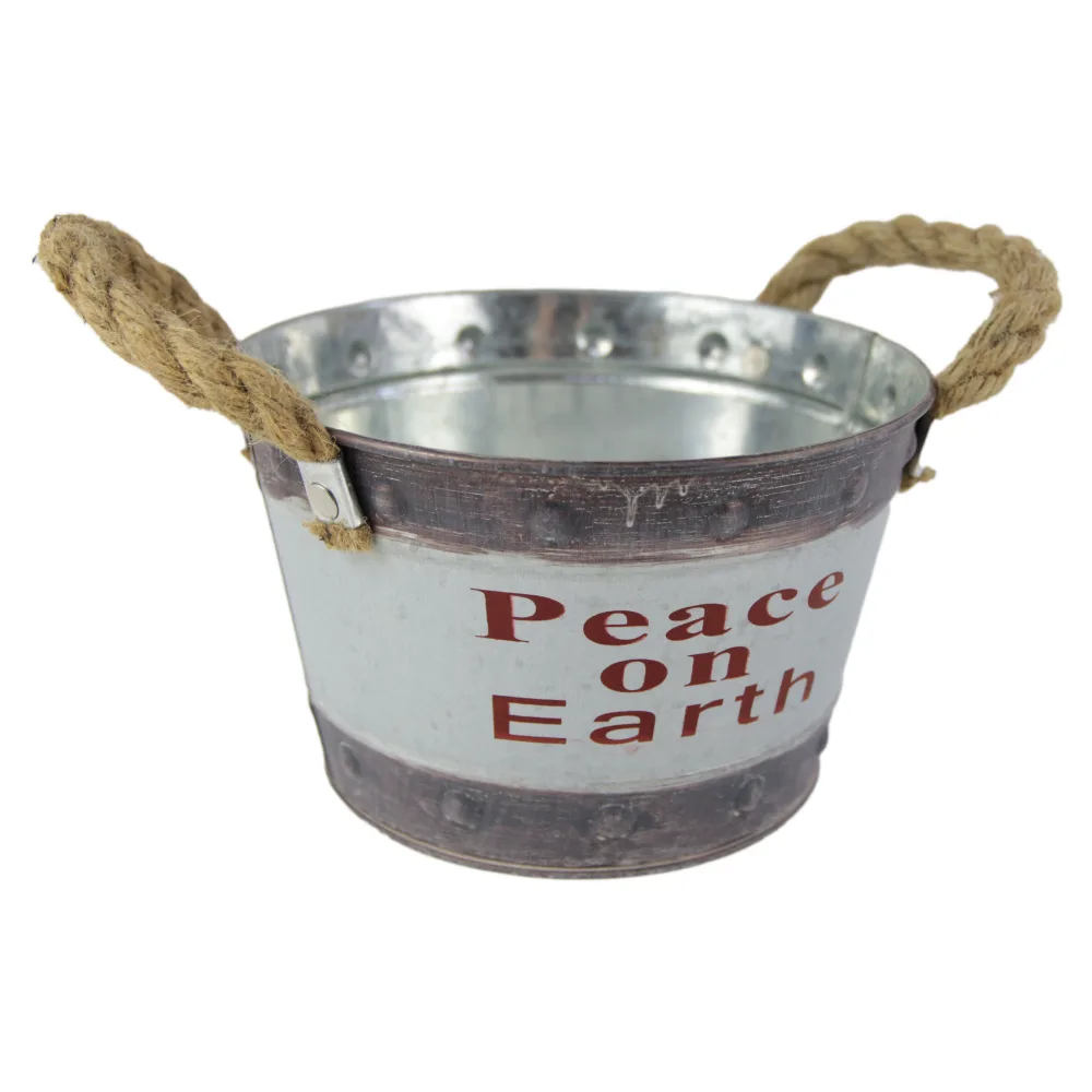 Ghiveci din metal cu manere din sfoara "Peace on Earth" 18 CM